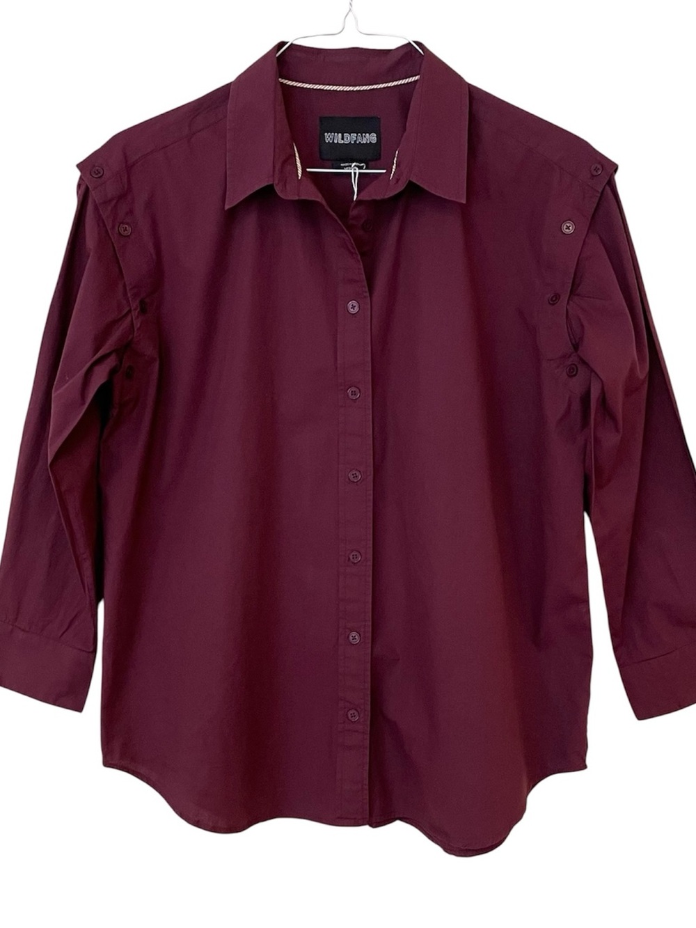 Wildfang Essential Convertible Long Sleeve Button Up Shirt M Burgundy Fall NWOT